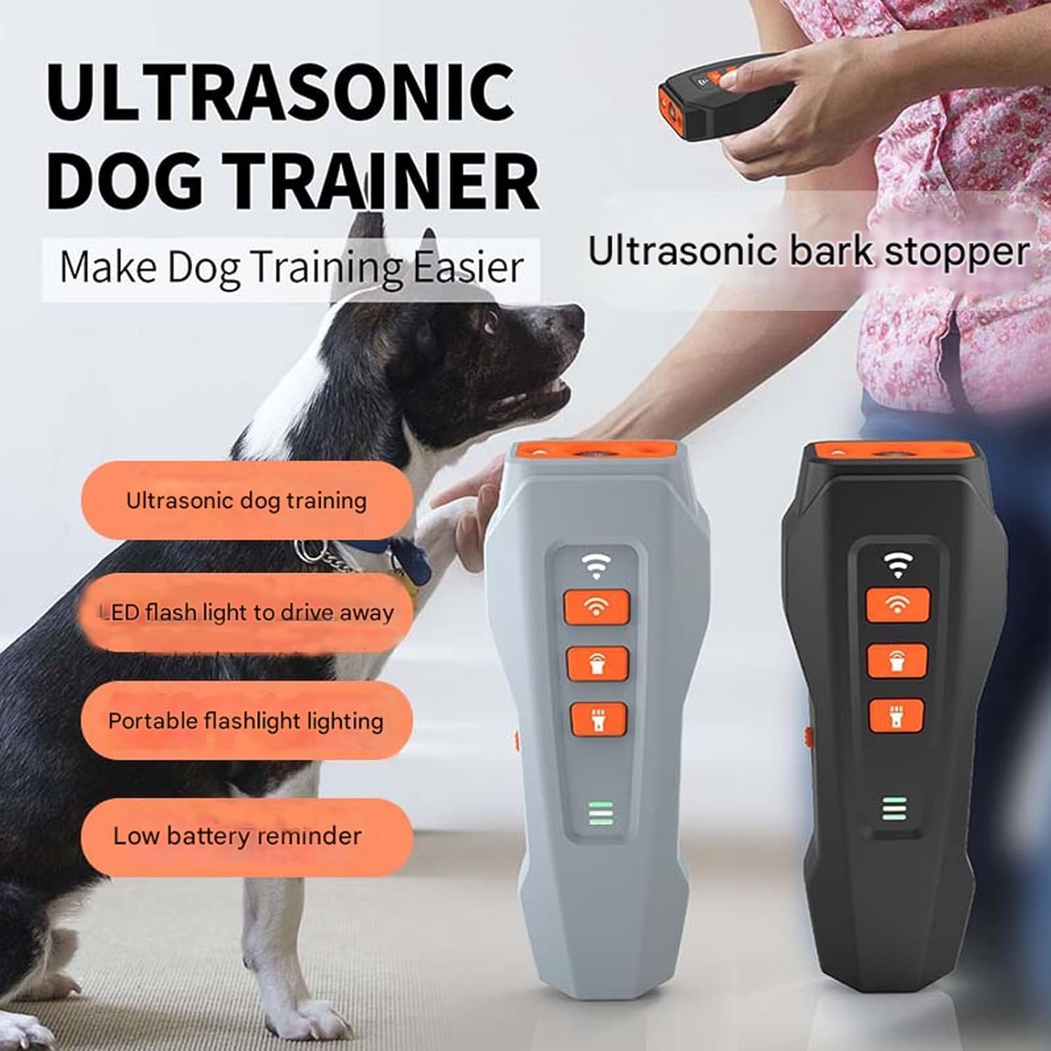 Portable Ultrasonic No Bark Ultra Anti Barking Device, for Indoor & Outdoor,Rechargeable, Stop Puppy from Crying at Night, Rechargeable Bark Shield for Dogs (Black+Gray,1pcs)