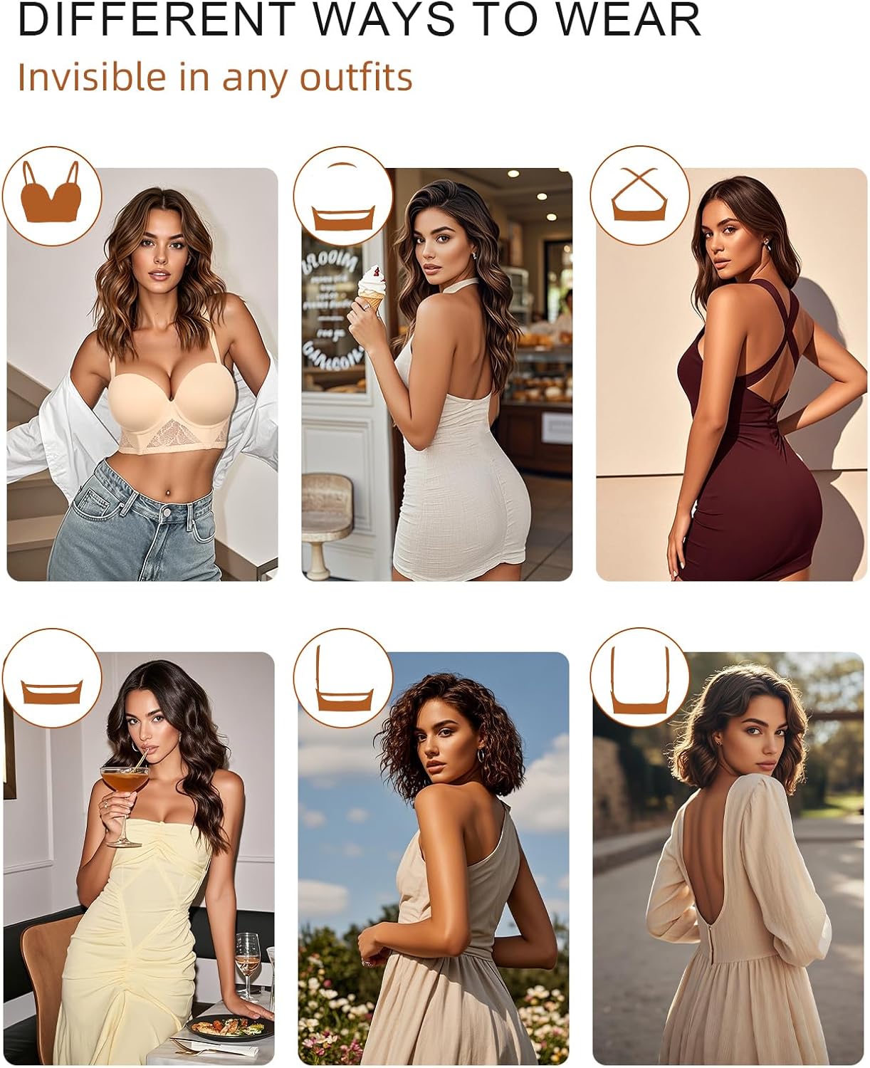 Backless Bra Halter Low Back Bras for Women Underwire Padded Support Bra with Convertible Straps - Image 5