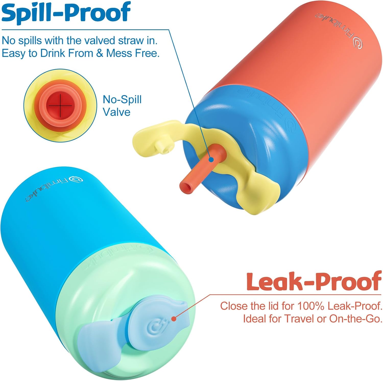 Fimibuke Kids & Toddlers Cups with Straw, 10oz Spill Proof Sippy Cups for Toddlers, Insulated Stainless Steel Kids Tumblers with Twist Lids & Silicone Straws with Stopper for Smoothie, 2 Pack - Image 5