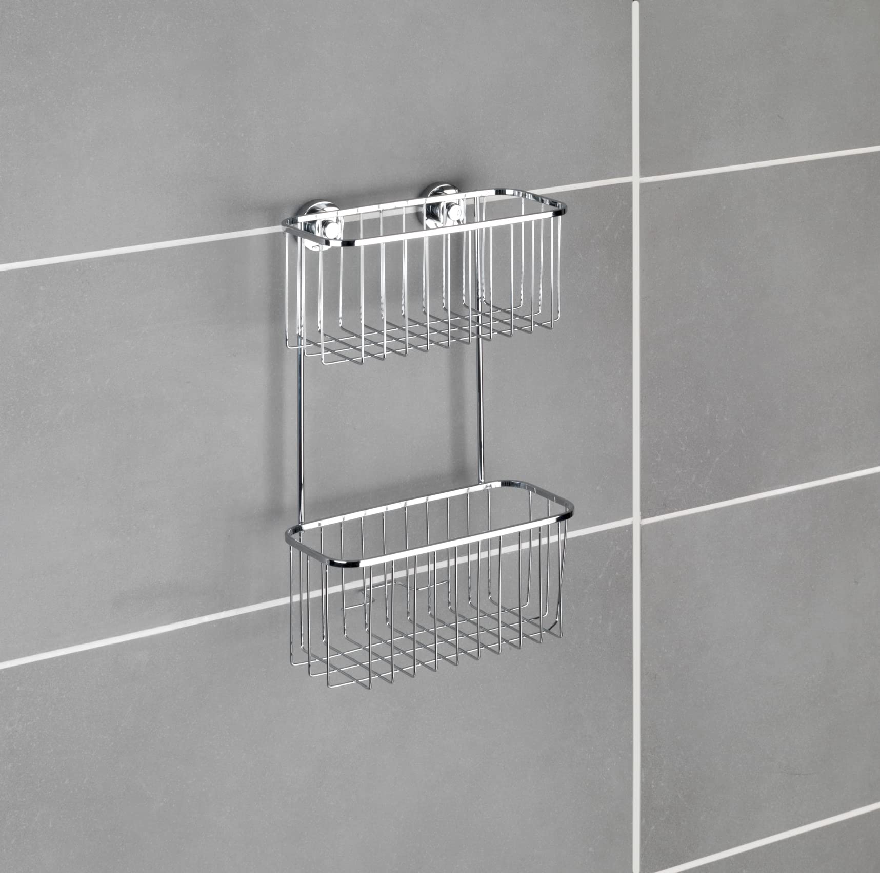 WENKO Power-Loc® portaoggetti da parete a 2 piani in acciaio inox Bovino, Acciaio inossidabile, 22.5 x 35 x 12 cm, Lucido