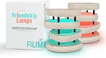Friendship Lamp® by Filimin Mid-Century Knotty Alder Wood Design - Wi-Fi Touch Lamp LED Light for Long-Distance, Connection, Relationship, Gift, 200+ Colors, App Setup (White/Black Set of 2)