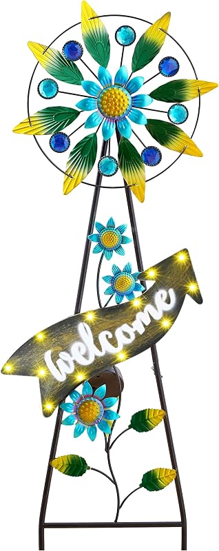 Wind Spinners Outdoor Solar Decor, Hummingbird Metal Windmill for Yard Decorative Garden Stakes for Porch,Garden,Yard,26''
