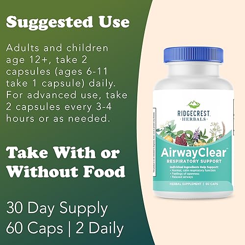 Miniatura 4 de Ridgecrest Herbals AirwayClear, suplementos de apoyo para la salud pulmonar y la respiración con fruta Schisandra, corteza de cassia y raíz de