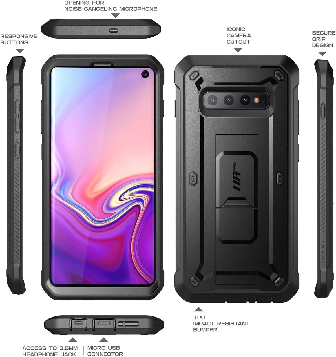 Flash Sale SupCase Unicorn Beetle Pro Series Designed for Samsung Galaxy S10 Case (2019 Release) Full-Body Dual Layer Rugged with Holster & Kickstand Without Built-in Screen Protector (Black)