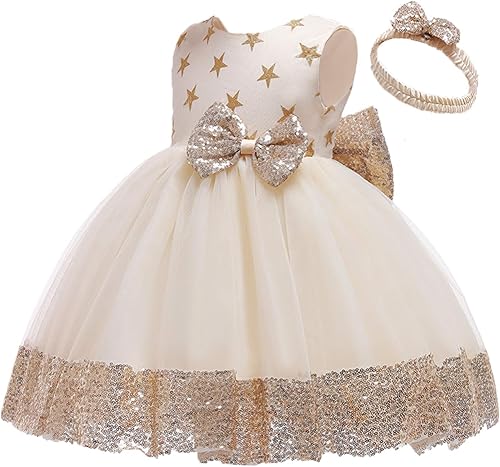 Miniatura 4 de Vestido de bebé de 12M-6Y con lentejuelas, lazo, flores, encaje, boda, concurso, tutú, vestido con gorro