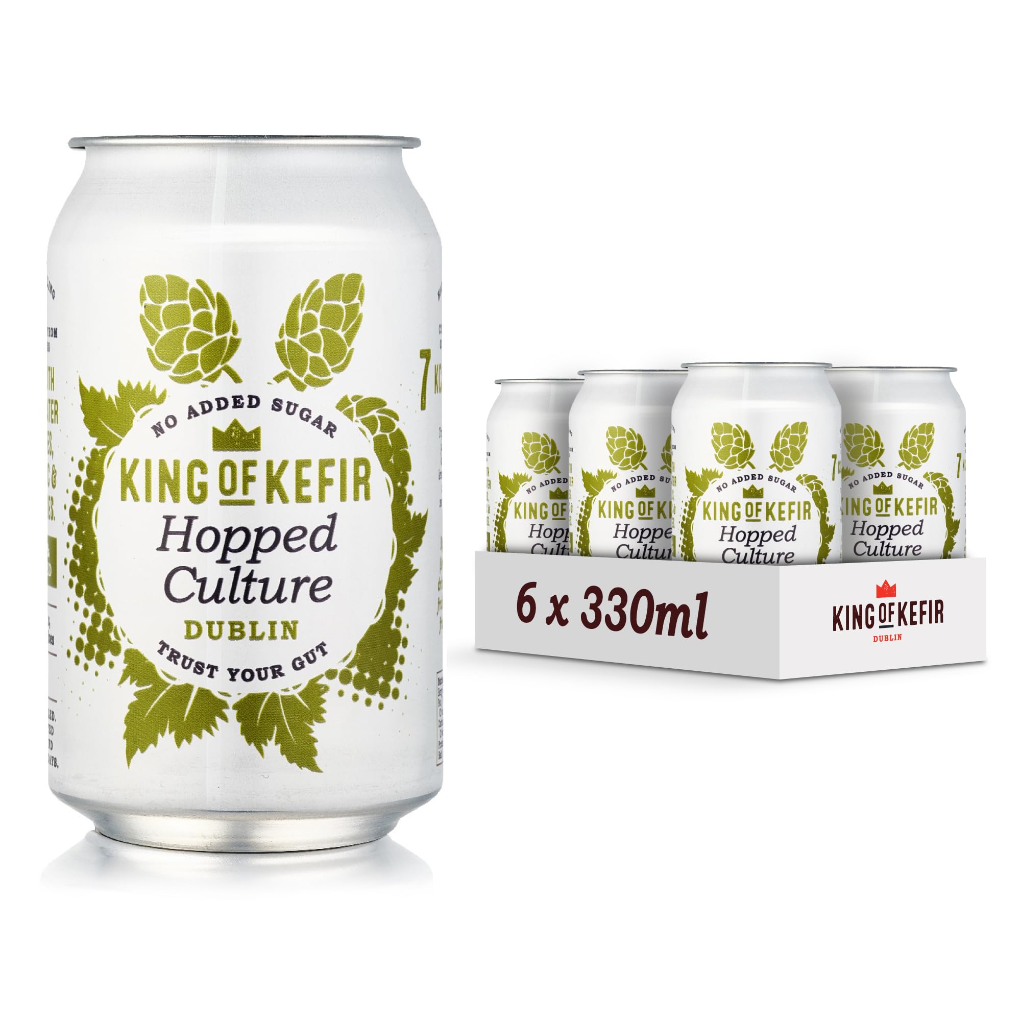 King of Kefir Hopped Culture - Water Kefir Drink – Organic - Vegan - Gluten-Free - 6 x 330ml Cans