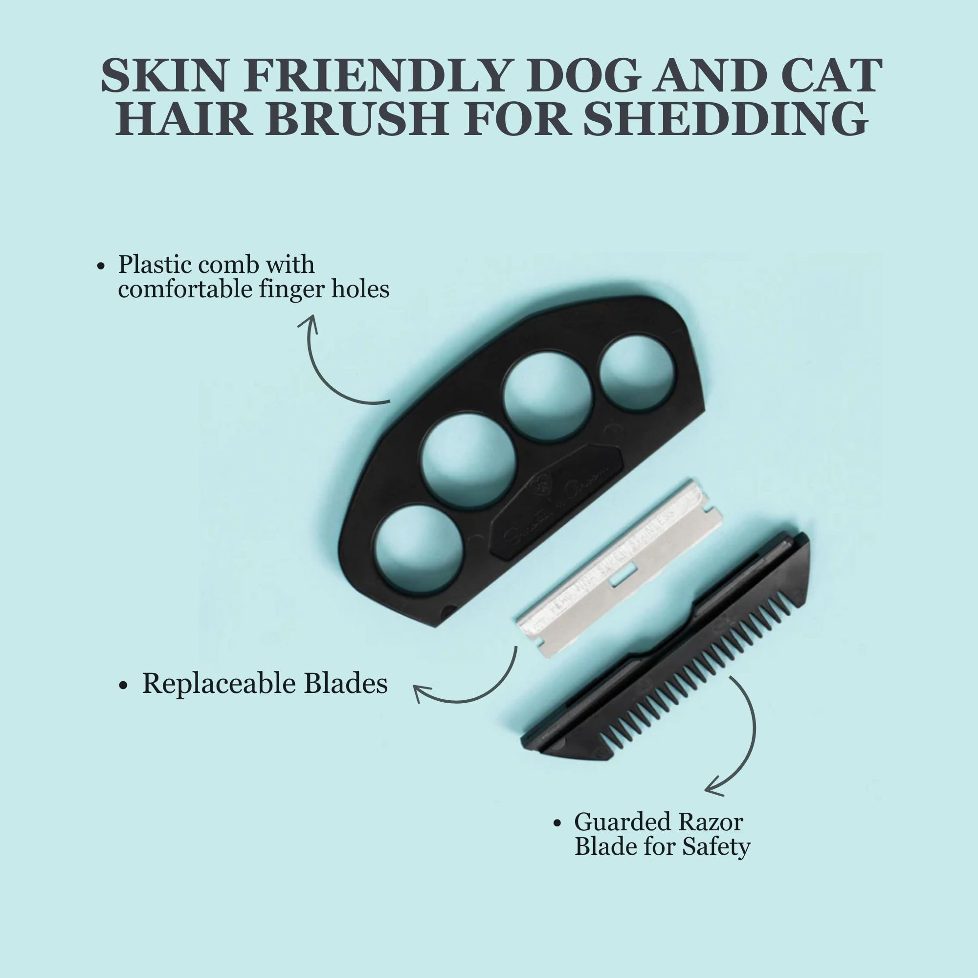The Fur Hero, Pet hair comb - Skin Friendly Dog and Cat hair brush for Shedding with an embedded razor blade makes Pet Grooming easy, dog and cat accessories, Black