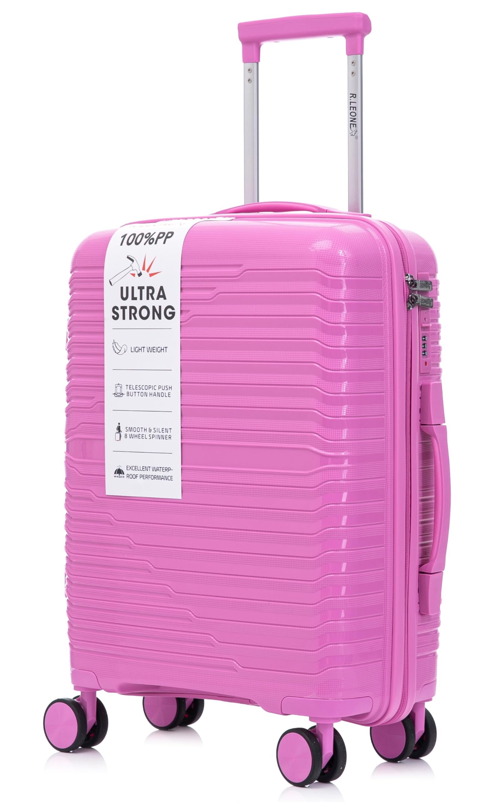R.Leone Valigia da 1 Fino a Set 3 Bagaglio a mano 55x40x20 Ryanair, Medio, Grande Ultra Strong Antiurto Trolley leggero 8 ruote Polipropilene 6080 (Fucsia, M Valigia Media)