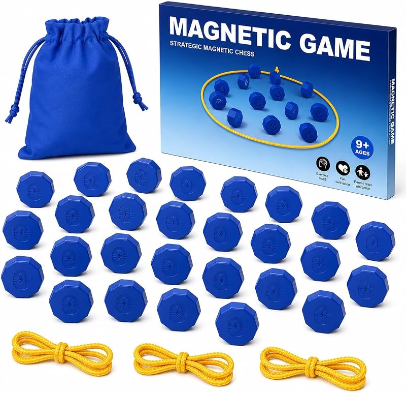 Magnetic Strategy Game with 24 Full-Size Stones, 3 Ropes & Bag | Portable strategy game for kids, teens and adults, perfect for family nights, parties, travel, camping and outdoor play