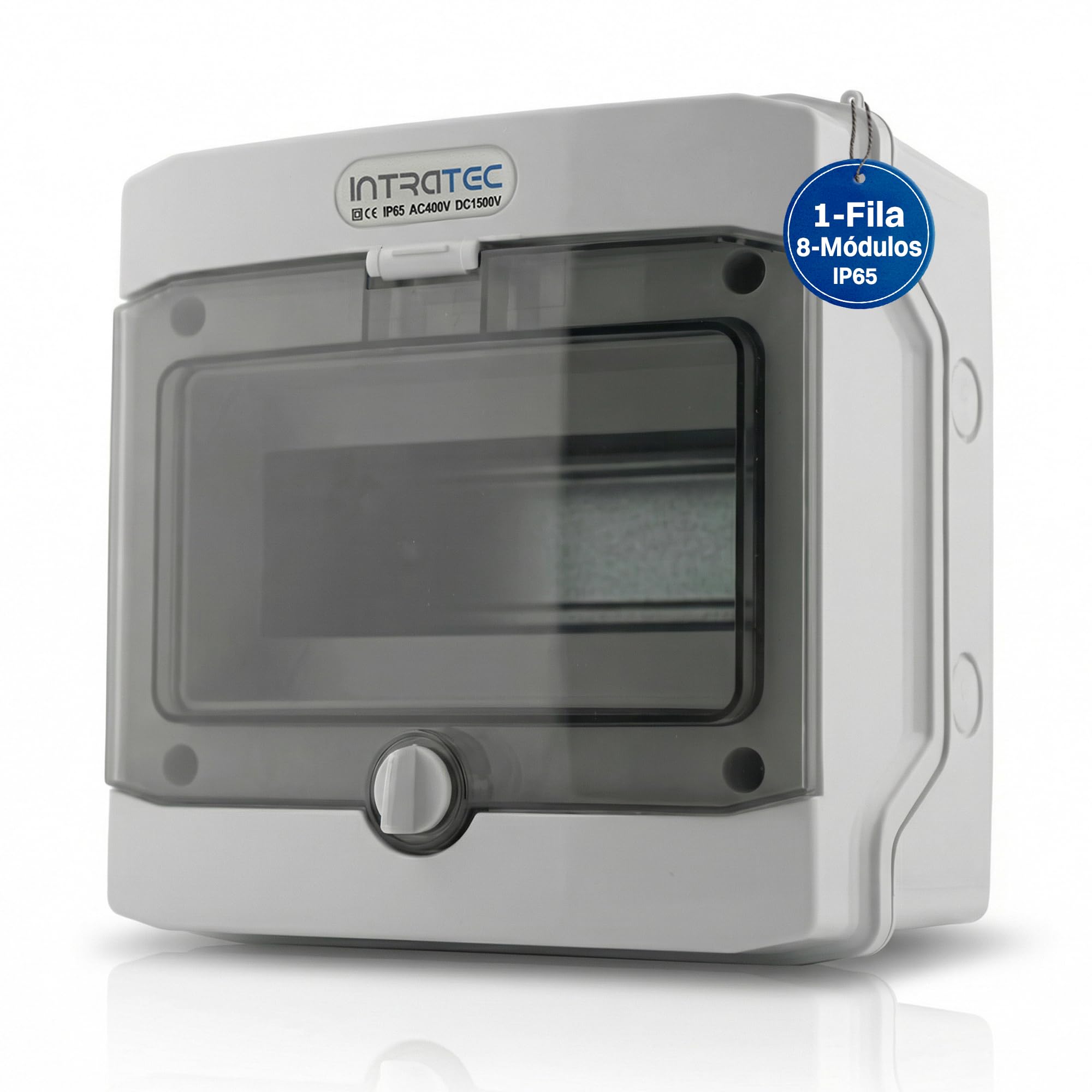 Intratec Caja de Distribución Superficie 1 Fila IP65 – Cuadro Eléctrico para 8 Módulos DIN – Caja de Subdistribución Estanca para Exterior Garaje – 400VAC 1500VDC, 202 x 201 x 120 mm - 5 Pack
