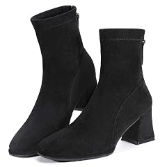 Trakxy Womens Square Toe Ankle Boots Faux Suede Low Block Heel Chelsea Boots Women Shoes