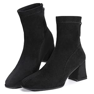 Trakxy Womens Square Toe Ankle Boots Faux Suede Low Block Heel Chelsea Boots Women Shoes