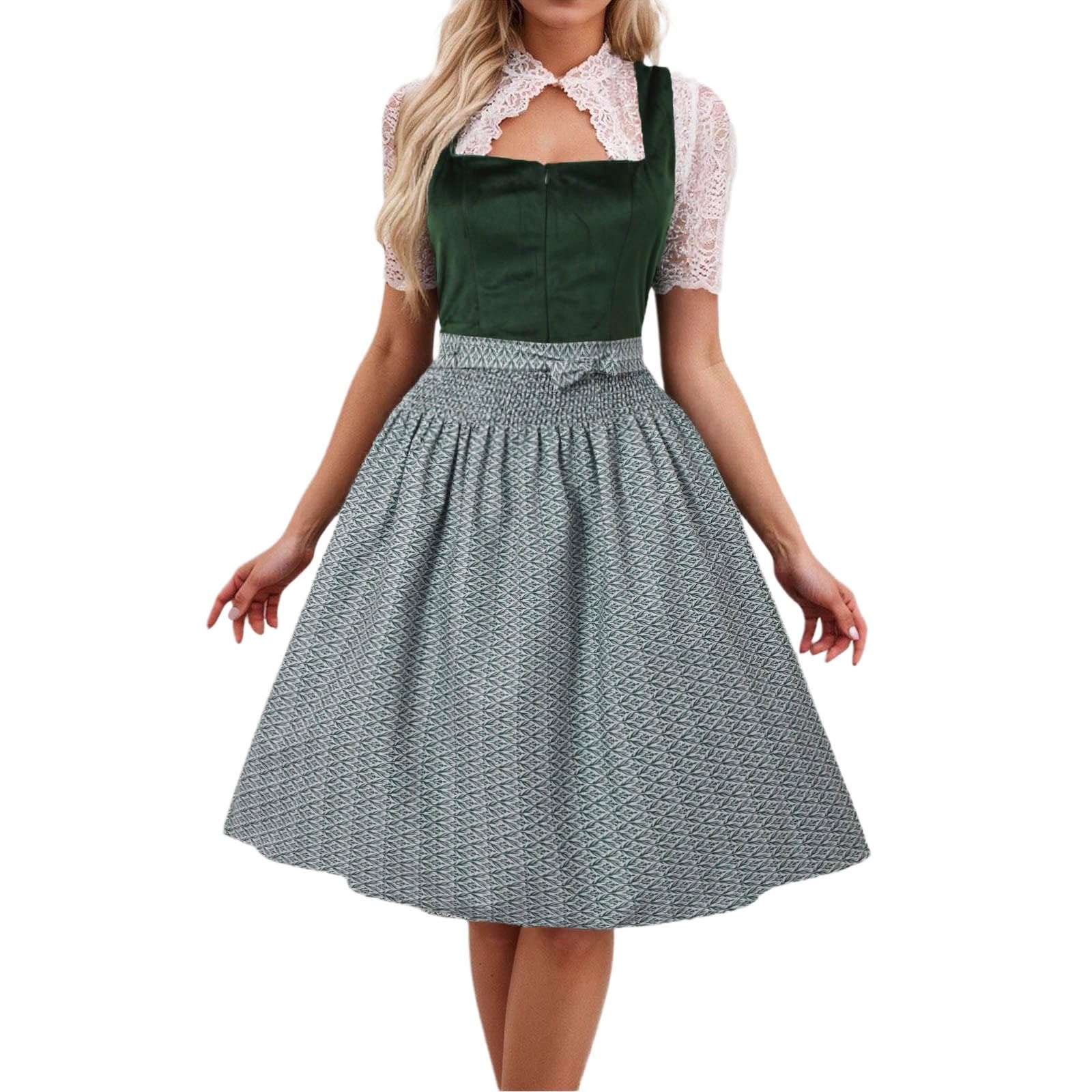 Oktoberfest Outfit Ladies Long Sleeve Dirndl Dress German Traditional Apron Dress Women October Festival Outfit Bavarian Beer Maids Costumes Ladies Fancy Dress Carnival Party Cosplay Costumes
