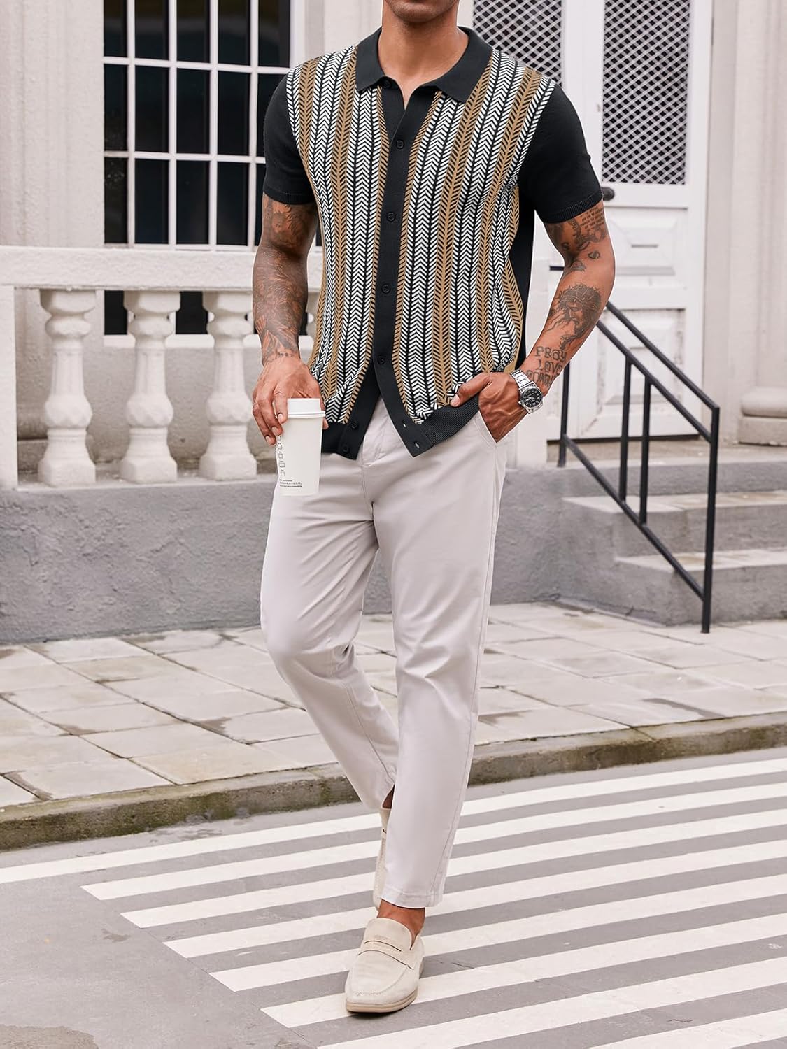 Runcati Mens Knit Polo Shirts Vintage Casual Short Sleeve Shirt Golf Button Down Old Money Sweater - Image 4