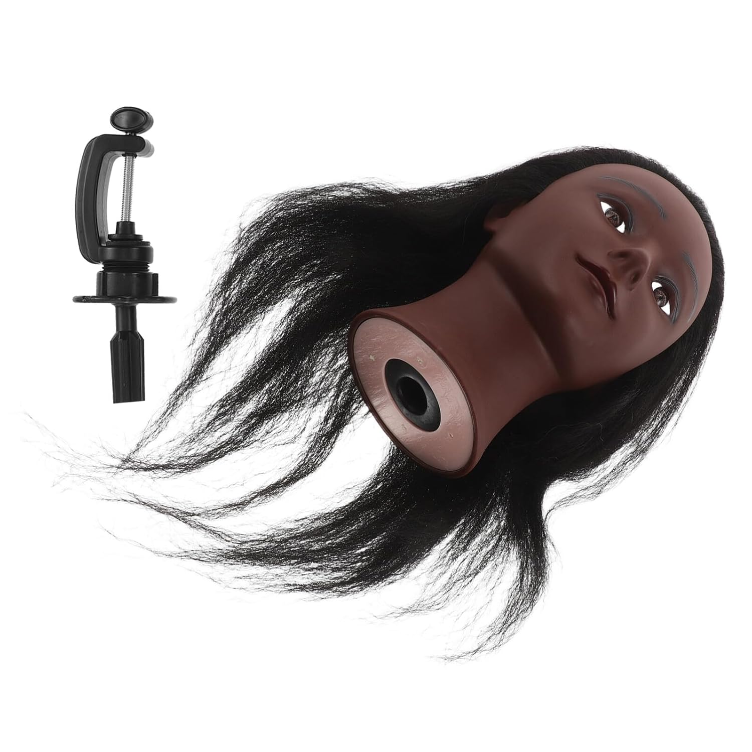 GANAZONO Real Human Hair Mannequin Head for Hairdressing Practice with Table Clamp Stand, Hair Styling Mannequin for Barber Training, Braiding, Curling, and Coloring