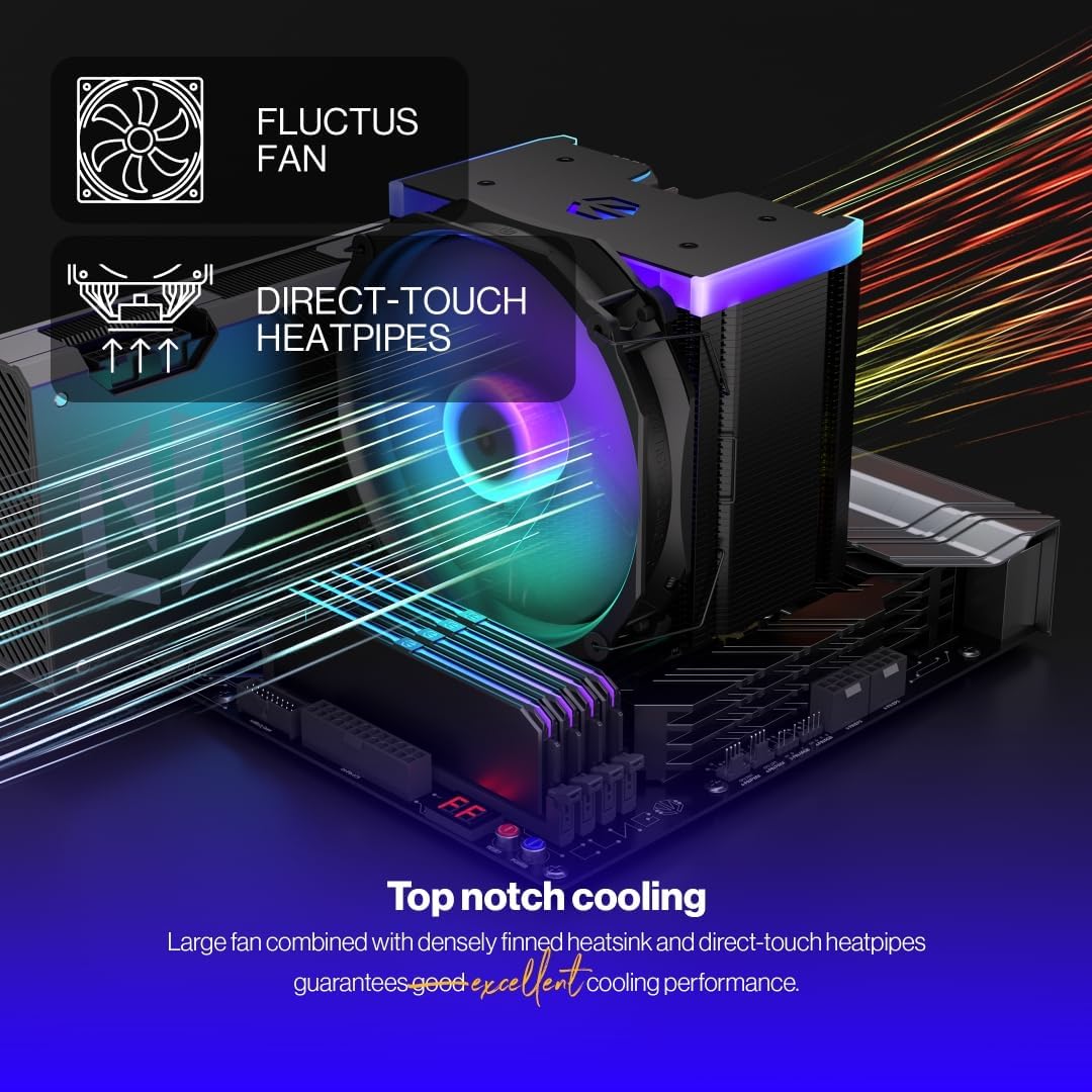 ENDORFY Fortis 5 Black ARGB, CPU cooling with 140mm fan, high-performance CPU cooling, ARGB bright LED lighting, Fluctus 140mm ARGB fan, am4 cooling, am5 cooling