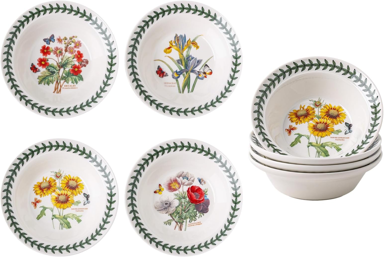 Garden 6.5" Cereal Bowls - Set of 4| Assorted Floral Motifs| Fine Earthenware| Chip Resistant Glaze| Dishwasher, Microwave, Freezer, Oven Safe| Ideal for Yogurt, Desserts, Soup,Ice Cream Bowls,Serving