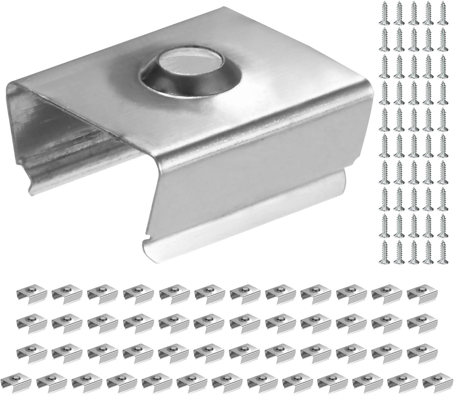 Waterproof LED Strip Light Clips [50pcs] - Mounting Clips with Screws for 15 to 17mm LED Neon Flexible Strip Lighting, Neon Signs DIY - [Silver - 0.79 in]