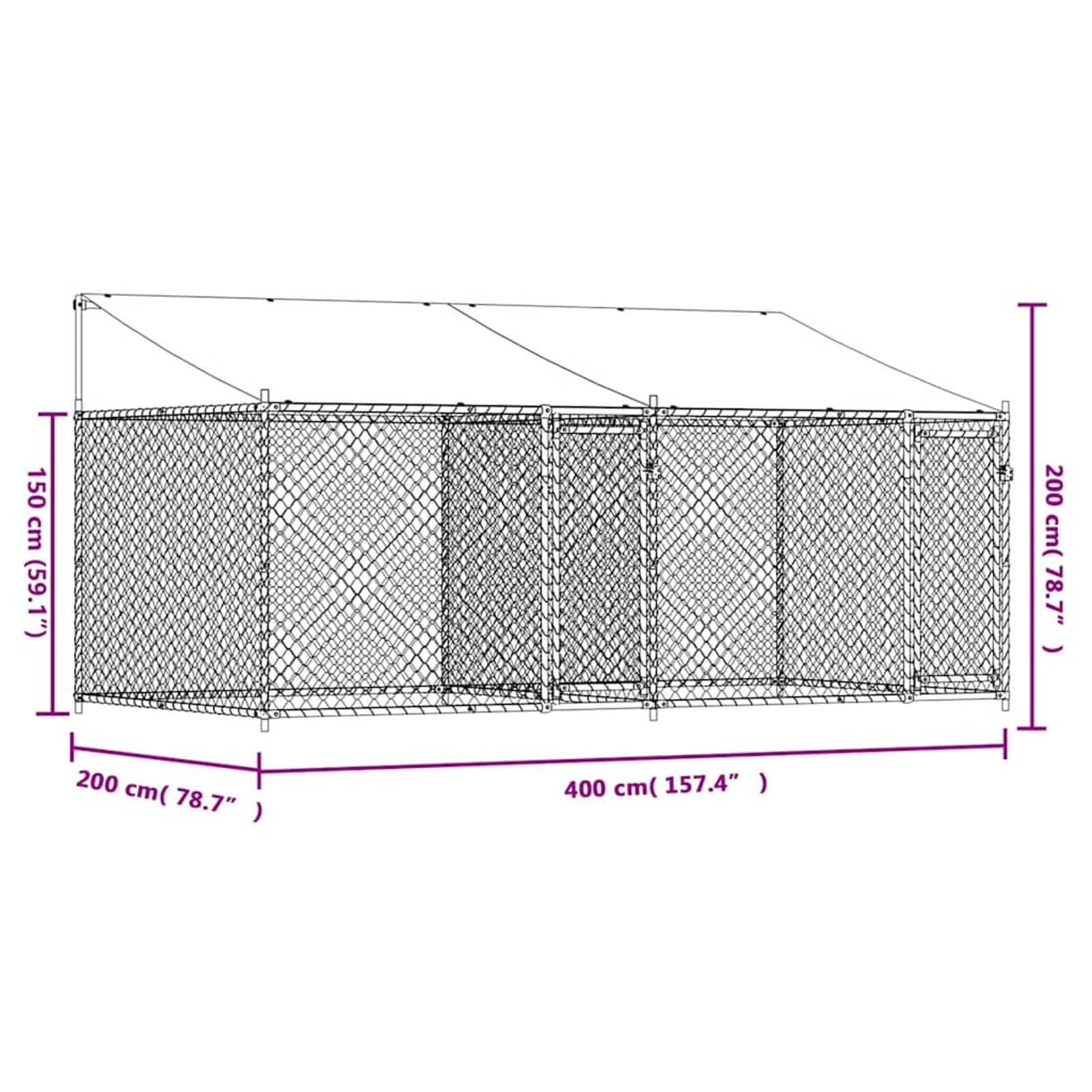 Hundezwinger mit Dach und Türen Grau 4x2x2 m, UV- & Wasserdicht Hundehütte Outdoor Hundehaus für große Hunde Garten, Verzinkter Stahl