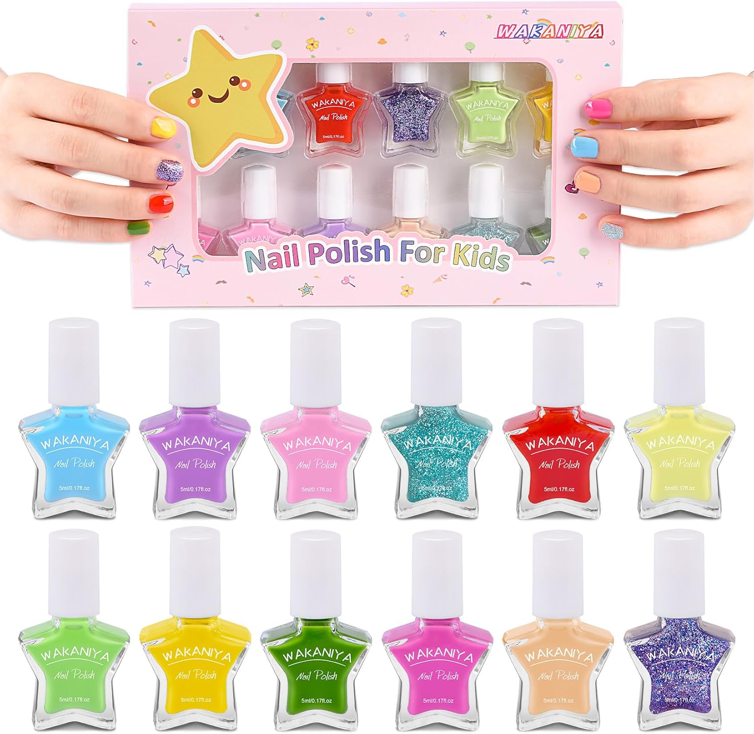 Childrens Nail Varnish, NonToxic PeelOff WaterBased 12 Rainbow