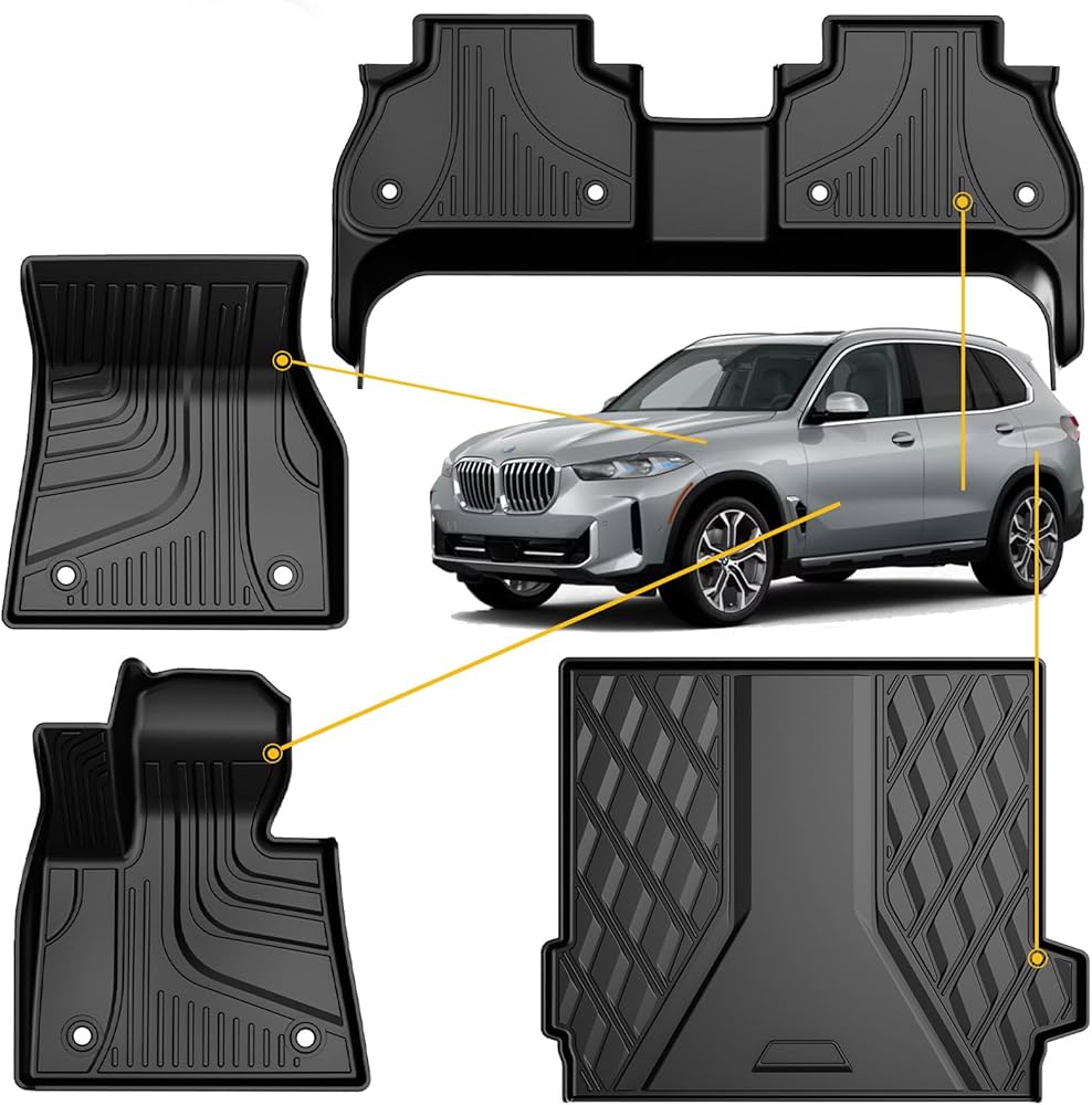 Original 2019-2024 X5 Floor Mats and Cargo Liner for BMW X5 All Models - Custom Fit 1st & 2nd Row TPE Floor Mats and Trunk Mat - All Weather Floor Liners and Cargo Mat for BMW X5 Accessories 2019-2024