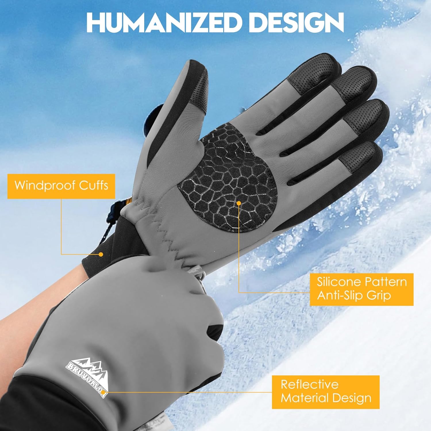 Bruvoalon Winter Gloves for Women & Men, 3M Thermal Insulation, Lycra Fabric, Touchscreen, Anti-Slip - Image 3