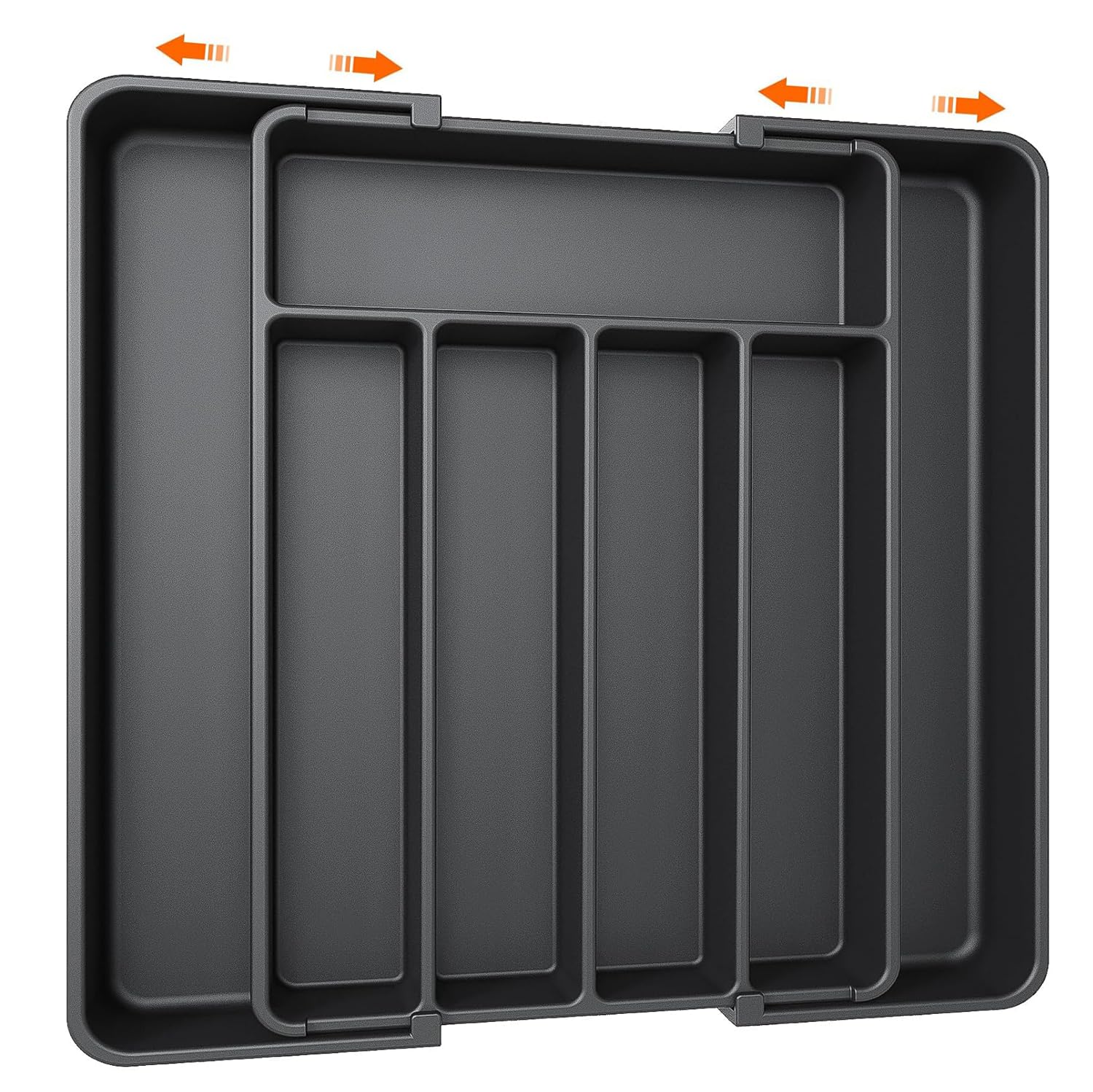 CasRmia Modern Black Kitchen Drawer Organizer, Expandable & Adjustable, Large Capacity, Silverware & Utensil Tray
