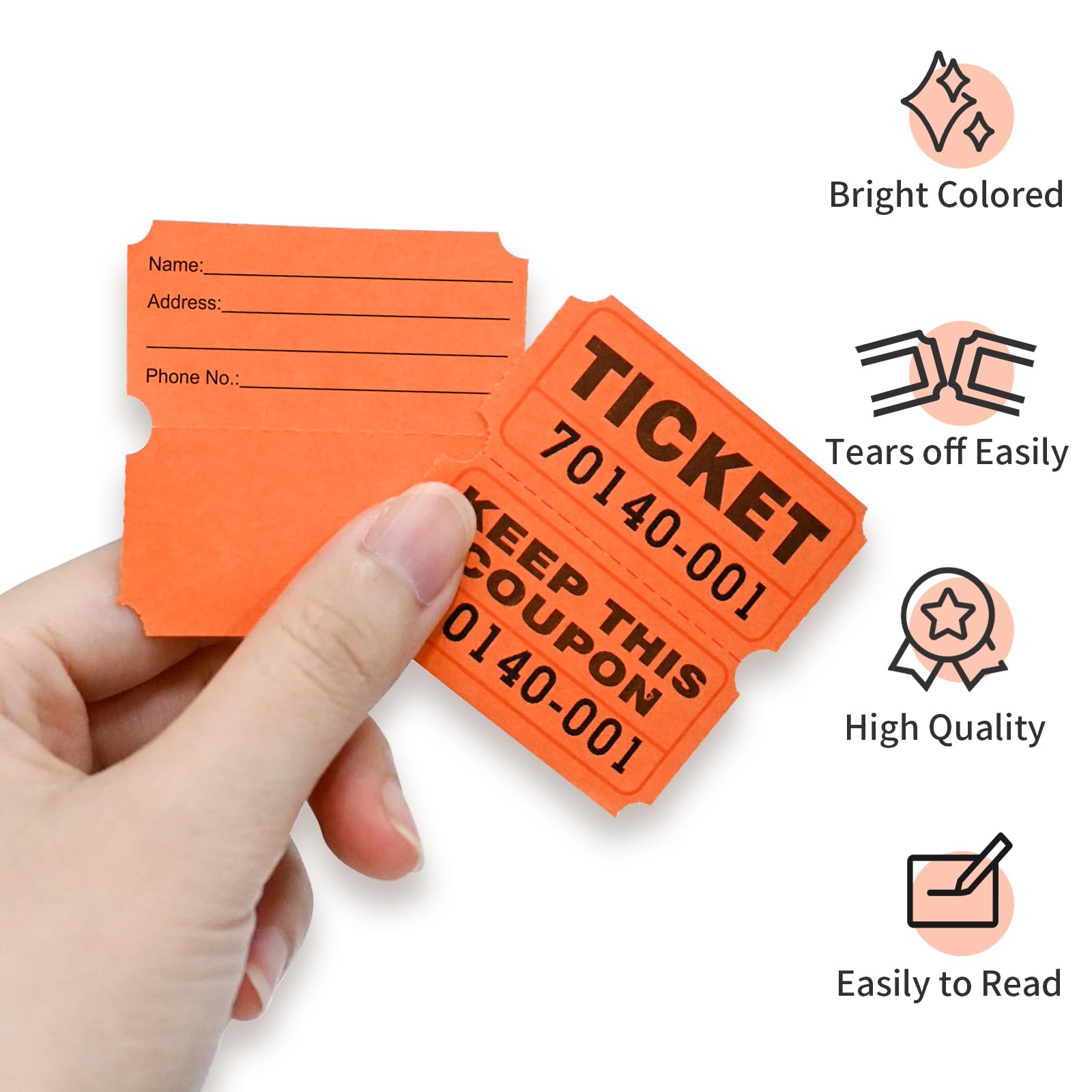 L LIKED Raffle Tickets Double Rolls 1000 per Roll 50/50 Raffle Tickets for Events Entry, Class Reward (Orange) - Image 4