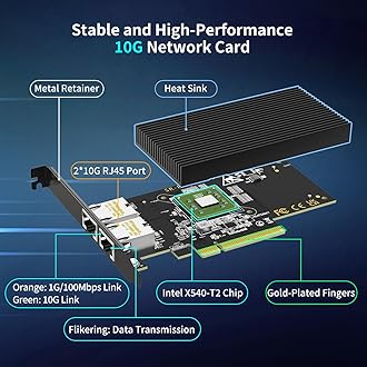 10Gb Dual LAN Base-T PCI-e Network Card, Intel X540 Controller, NICGIGA 10Gbps Ethernet Adapter, 2 * 10Gbe RJ45 Port, 10G NIC Card, Support Windows/Windows Server/Linux/Vmware/ESX