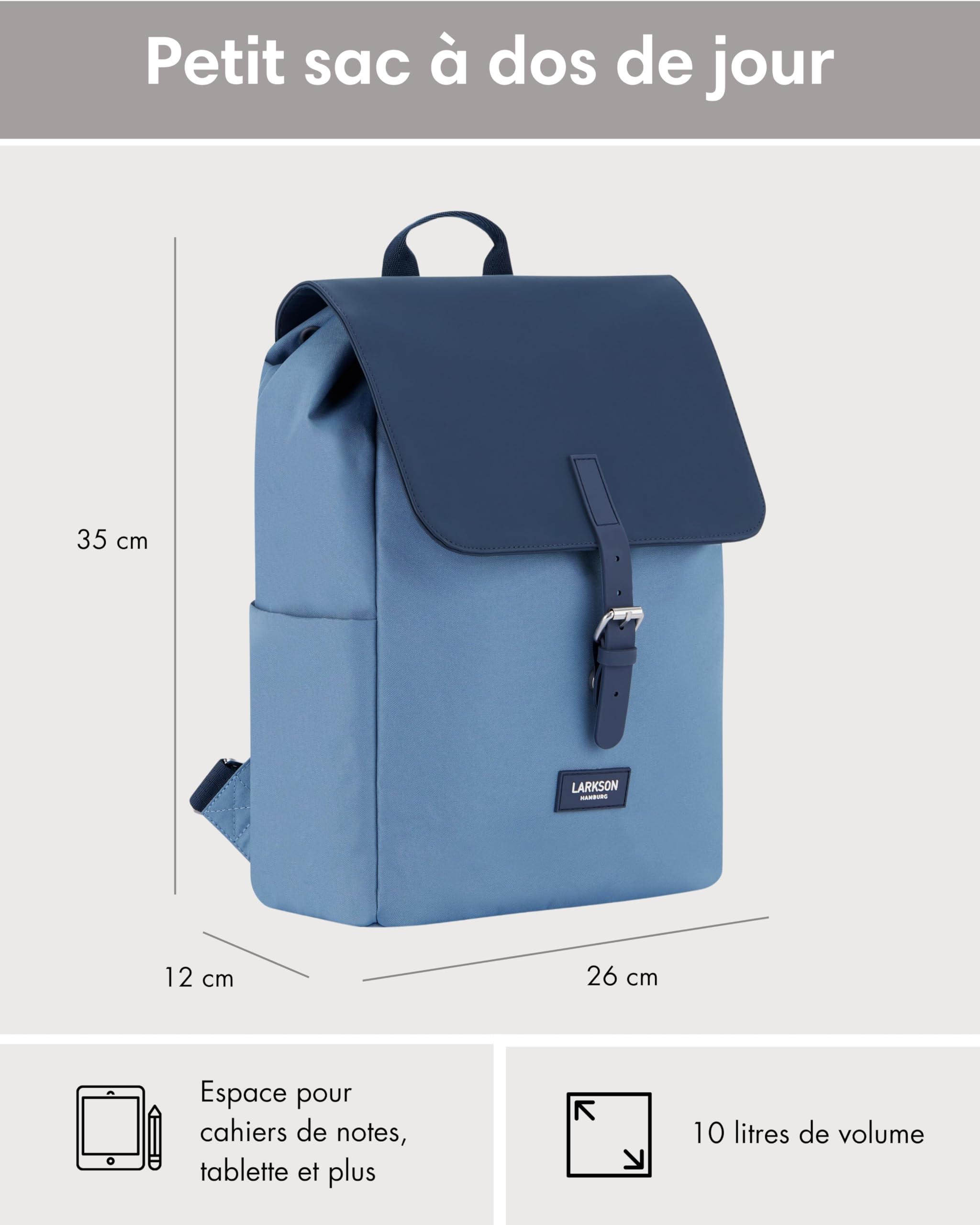 LARKSON Sac à Dos Femme Petit Bleu Multi - Ida - Sac pour l'Université, les Loisirs – Compartiment Rembourré pour Ordinateur Portable 13 Pouces - Hydrofuge