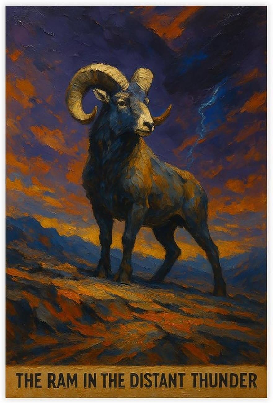 The Ram in The Distant Thunder Poster Print for Teen Boys Room Wall Art Canvas Painting StyleUnframe 16x24inch