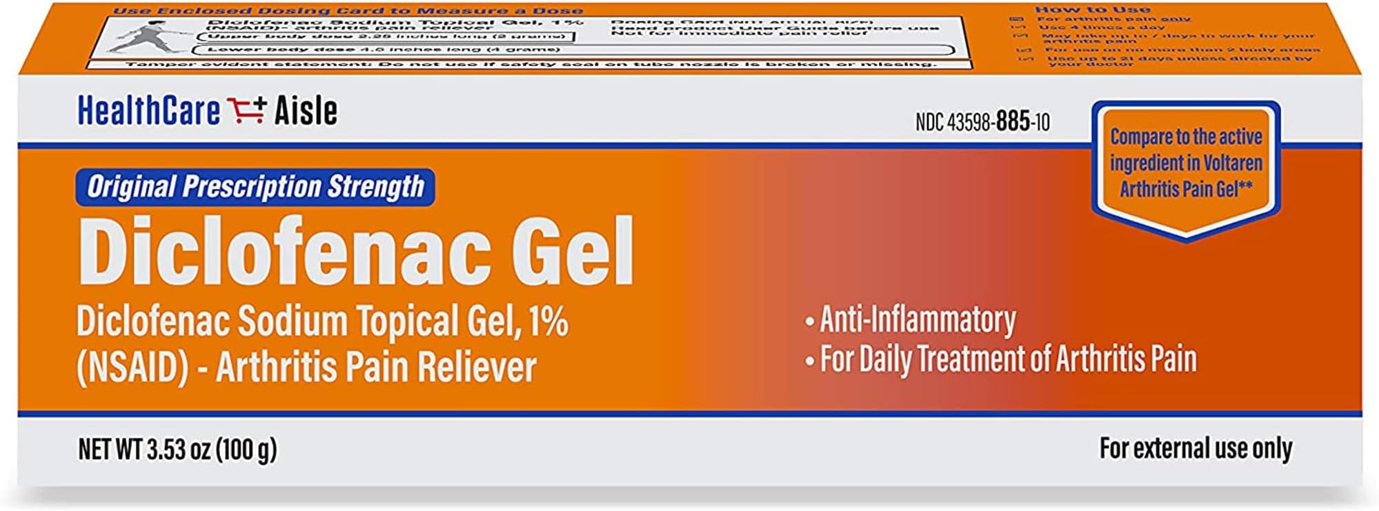 HealthCareAisle Diclofenac Gel, 1%, Arthritis Pain Relief - 100 g tube - Original Prescription Strength (NSAID)