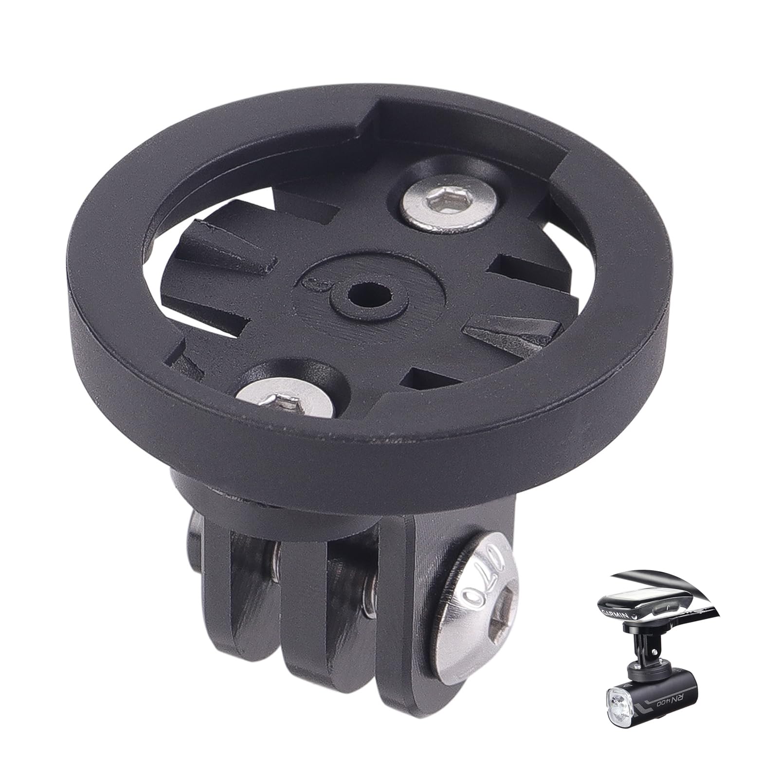 Soporte de Bicicleta para Garmin & Gopro, 2 Juegos Universal Combo Adaptador, Compatible con Computadora de Bicicleta Garmin Edge, Espaciado 20-22mm, Base Fija para Luz y Cámara, Color Negro
