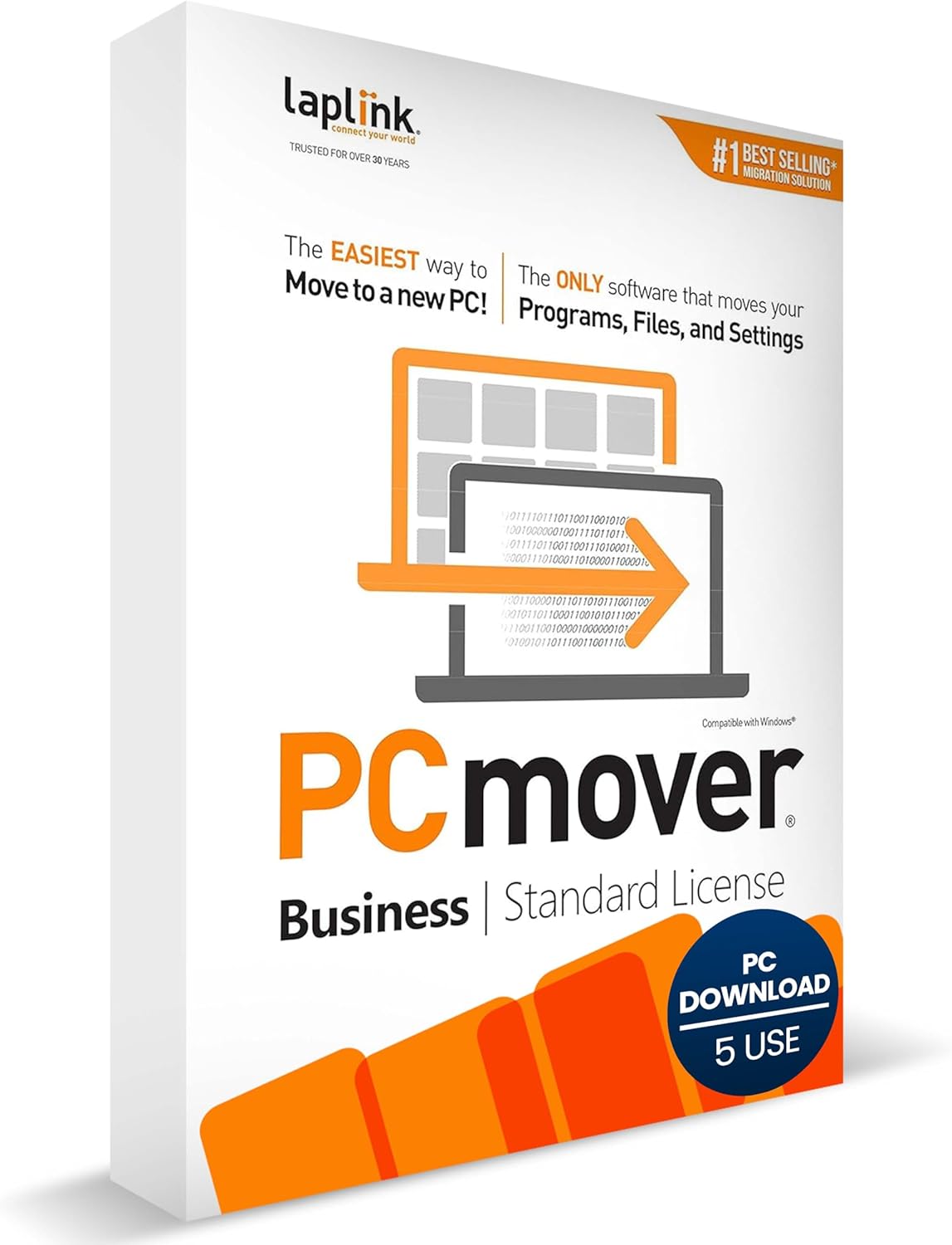 Laplink PCmover Business Standard- PC to PC Migration Software - 5 Use - Automatically Migrate New PCs - Reduce IT effort while saving time & budget