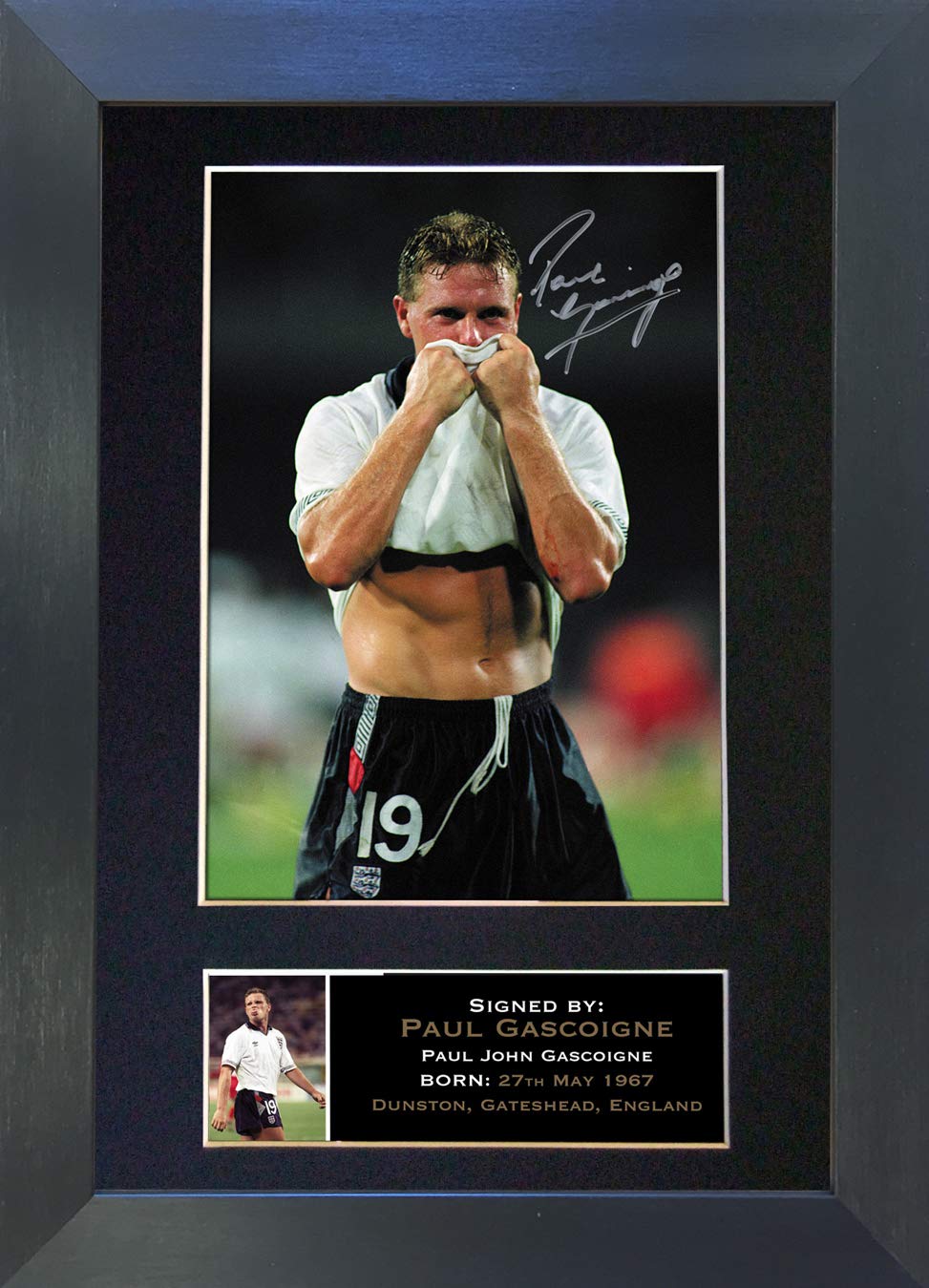 The Autograph Collector Black,Gold Paul Gascoigne Signed Autograph Mounted Photo Reproduction Print A4 Rare Perfect Birthday (297 X 210Mm) #313 (Black Frame)