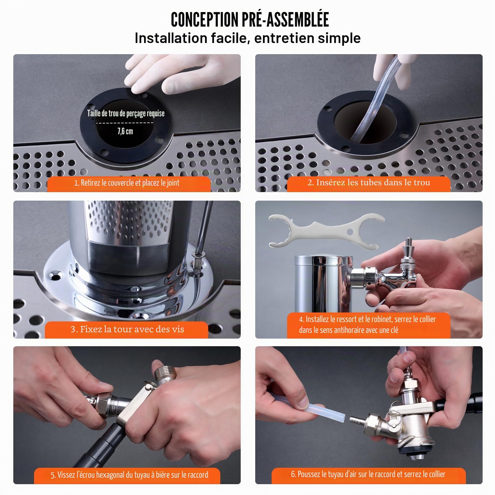 VEVOR Kit Colonne à Bière 2 Robinets, Distributeur de Bière Acier Inoxydable, Tireuse à Bière avec Régulateur Double Jauge W21,8, Coupleur Fût Système S