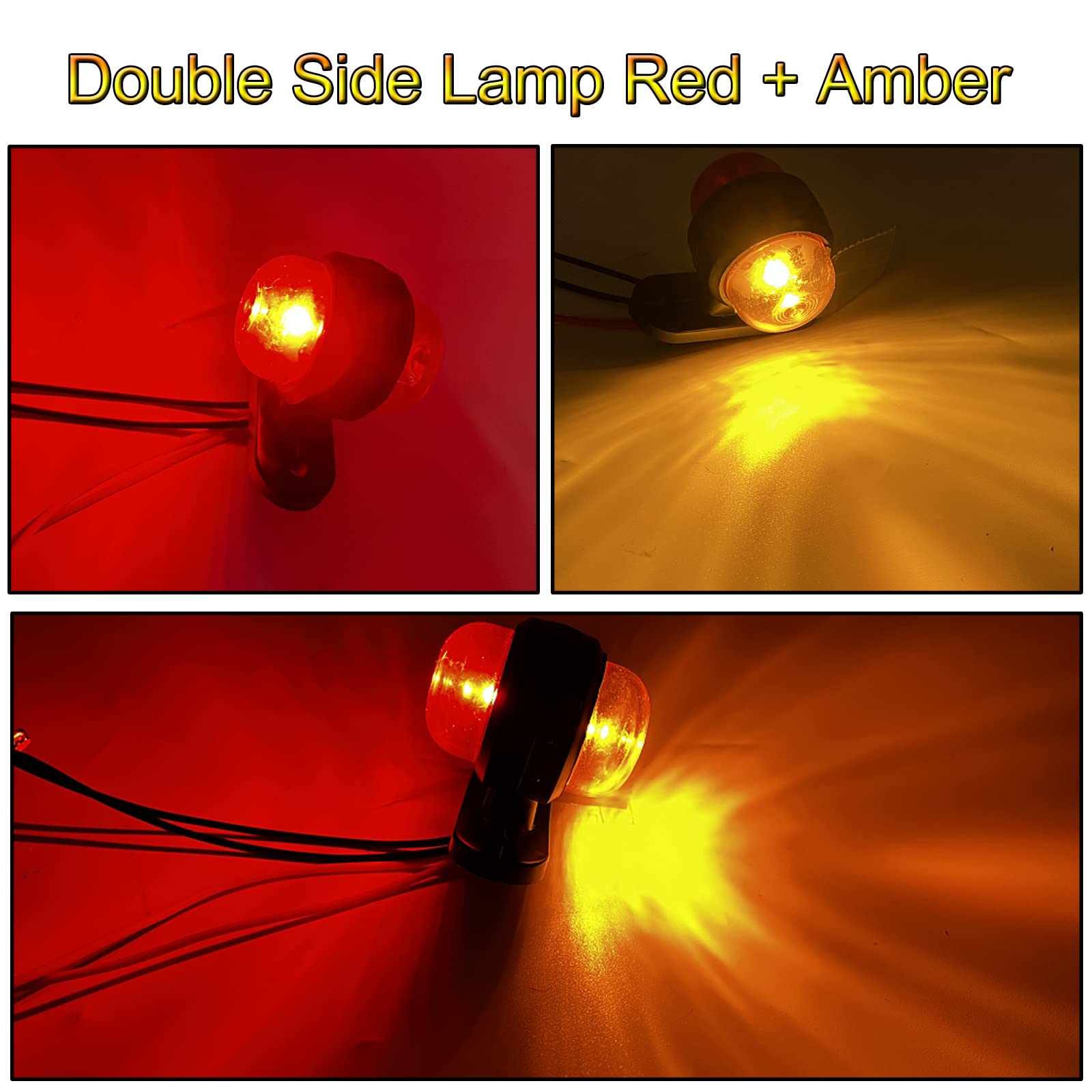 2 Luci LED Posizione Laterale Doppia Faccia - 12V/24V Rosso/Ambra - Con Base In Gomma - Per Camion, RV, Barche