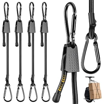 Hejo Pack of 4 Adjustable Elastic Straps with Carabiner Luggage Tensioner & Expander with Hooks Latex Rubber Tensioners for Car Boat Bike Camping and Outdoor 100 cm Black