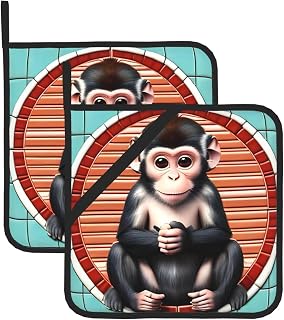The Silent Monkey Set of 2 Pot Holders 8" X 8" Multipurpose Kitchen Pot Holders for Safely Handling Hot Pans