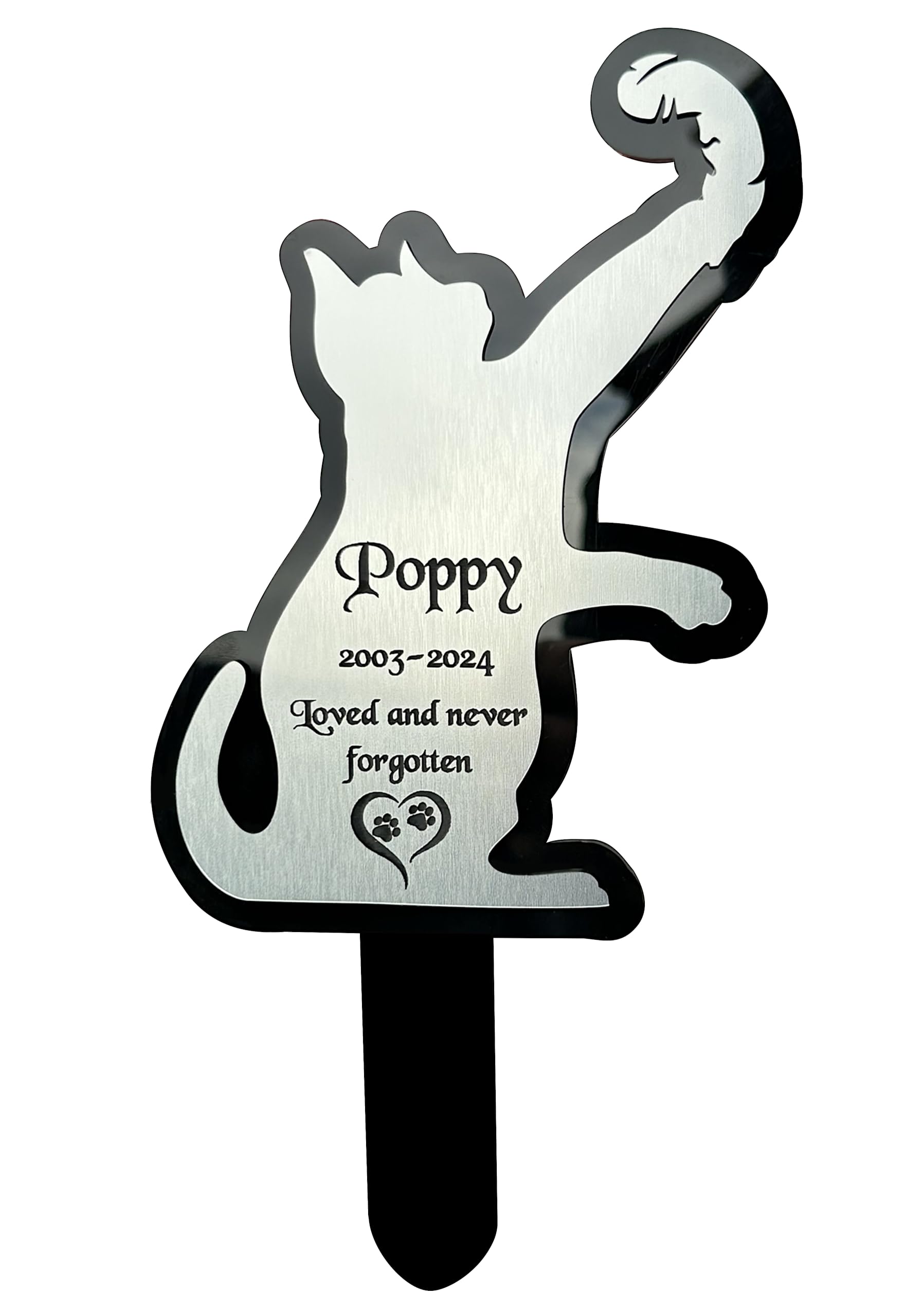 Personalised, Pet Memorial Plaques, for garden,Gift, Cat, Dog, Rabbit, Garden Sign, Grave Marker, Metallic Gold or Silver (Silver)
