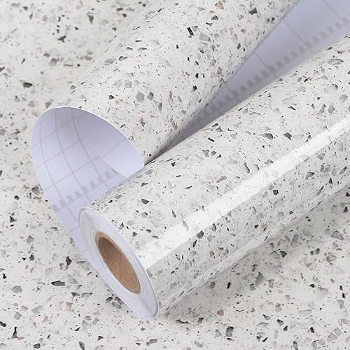 Miniatura 6 de Papel adhesivo de granito gris y blanco de 400 x 16 pulgadas, papel tapiz de terrazo, autoadhesivo, impermeable, para encimeras de cocina, baño,