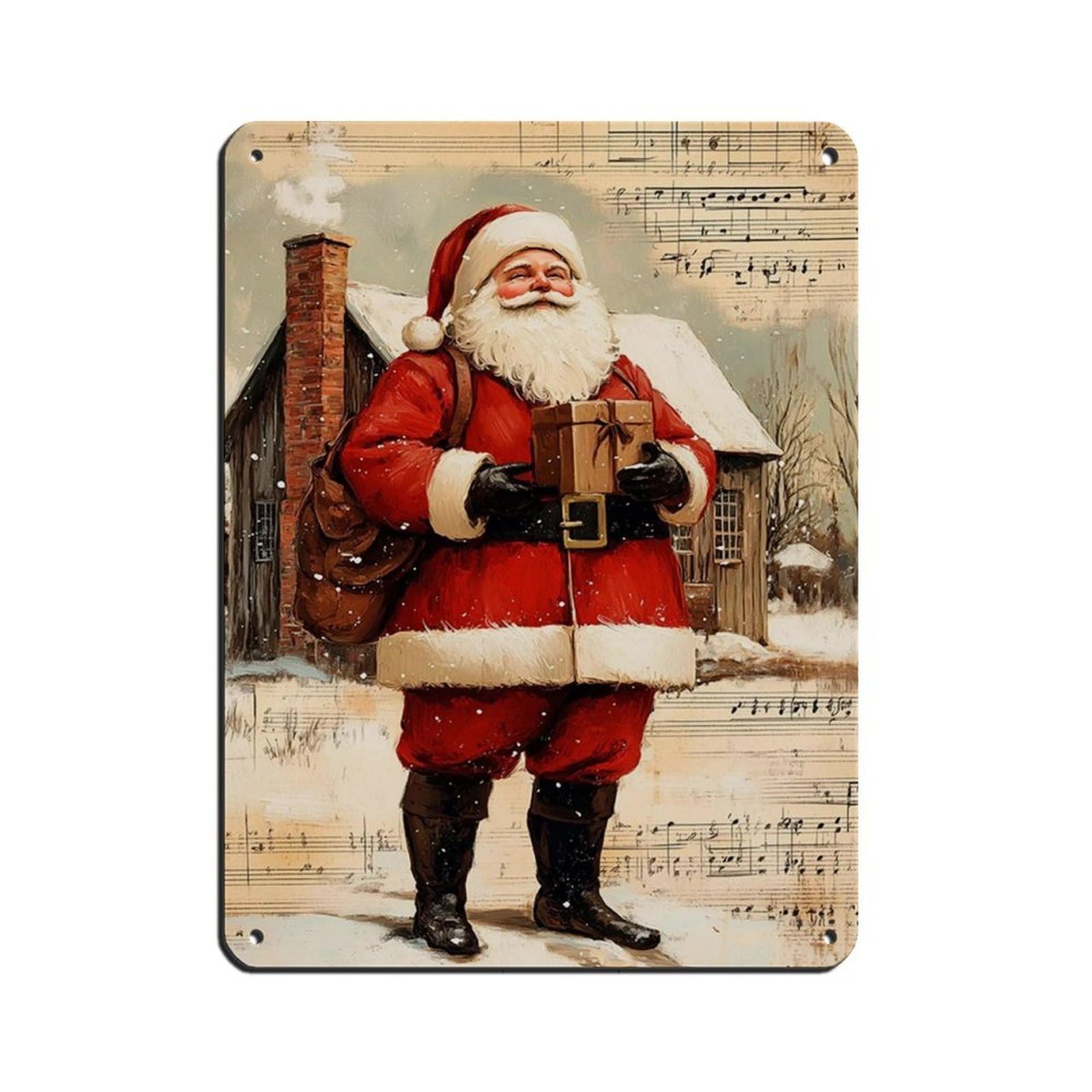 Vintage Santa Claus, Christmas Art Retro Poster Metal Tin Sign Chic Art Retro Iron Painting Bar People Cave Cafe Family Garage Poster Wall Decoration 12x16inch(30x40cm)