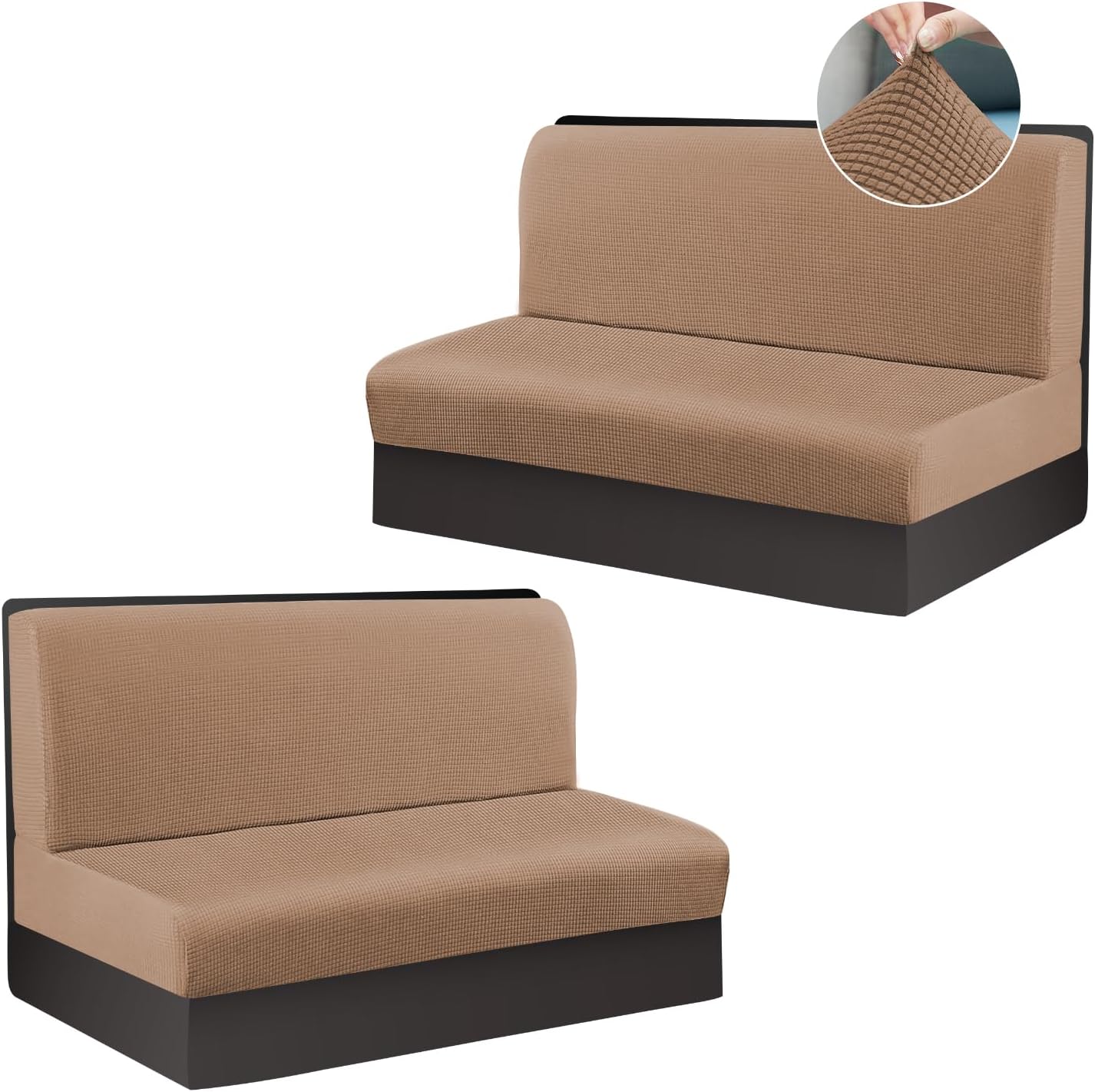 Rv Dinette Cushion Covers, Stretchable Camper Cushion Covers, Soft Replacement RV Seat Covers for Travel Trailer Couch Sofa, 2 Bench Cover, 2 Backest Cover, Khaki 2 Sets Khaki