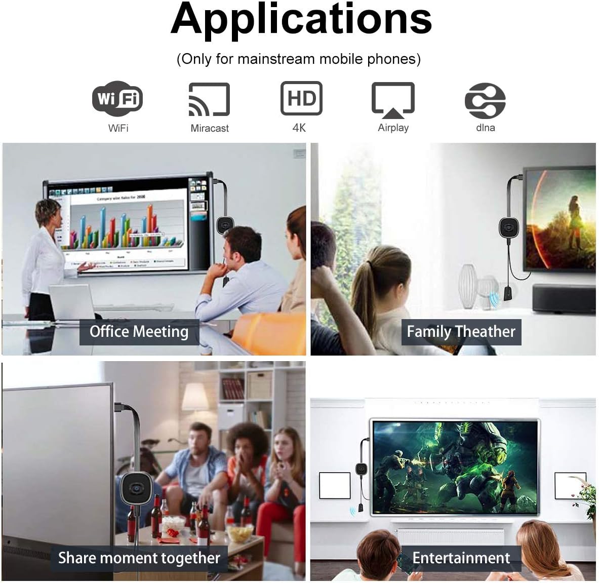 Discount 70% Wireless HDMI Adapter YIKESHU WiFi Display Dongle 4K Streaming Device for TV,Compatible with iOS/Android/Mac OS/Windows-Support Miracast Airplay DLNA TV Stick for Laptop Phone to TV Monitor Projector…