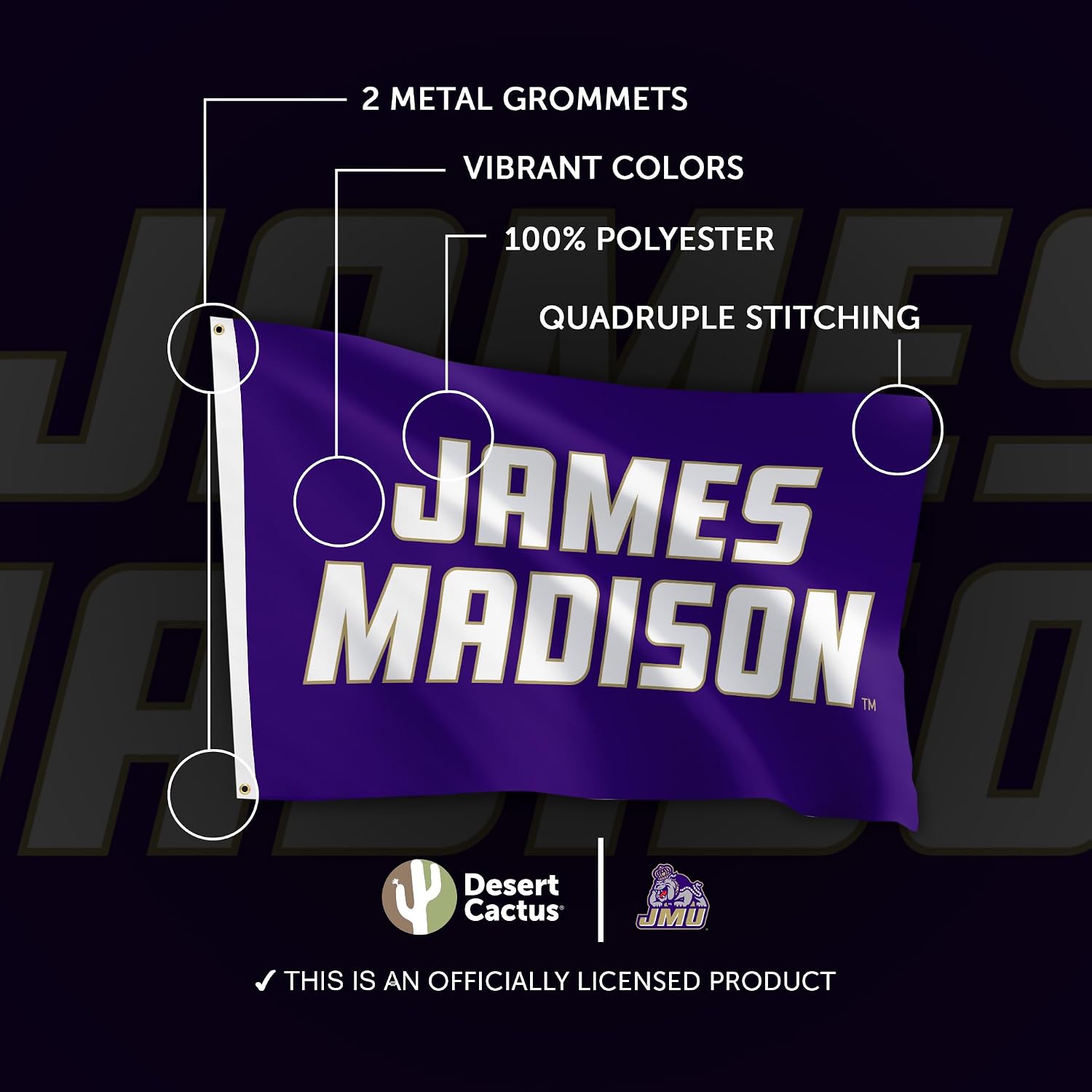 Desert Cactus James Madison University Flag - 3 x 5 Feet Dukes JMU Banner, Indoor/Outdoor Durable Fabric Display (Style J)