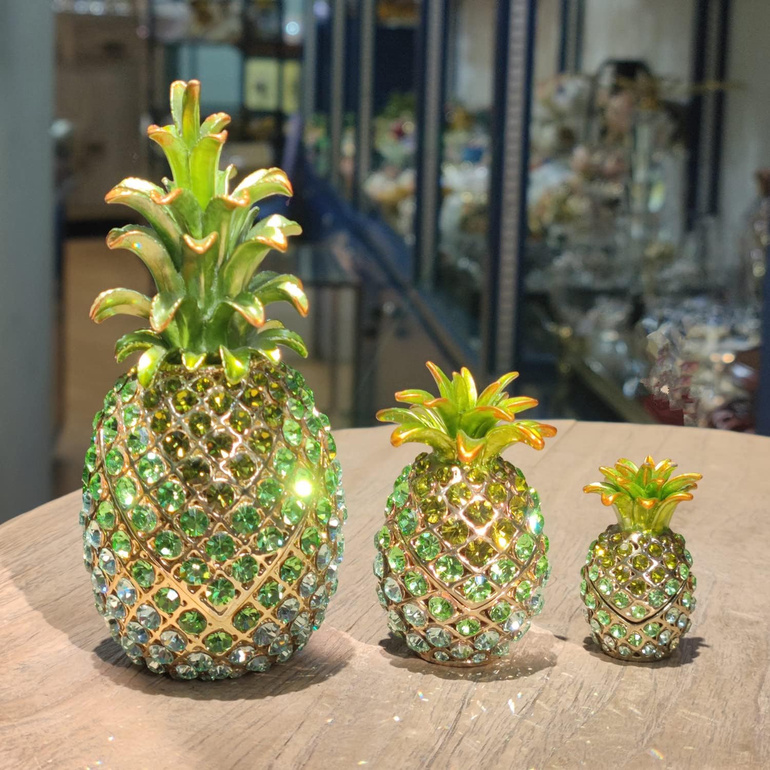 Crystal Pineapple Ornament, Artificial Enamel Fruit Figurine, Nordic Sparkly Table Statue Decoration Gift for Home Wedding Party Festival (Green L)