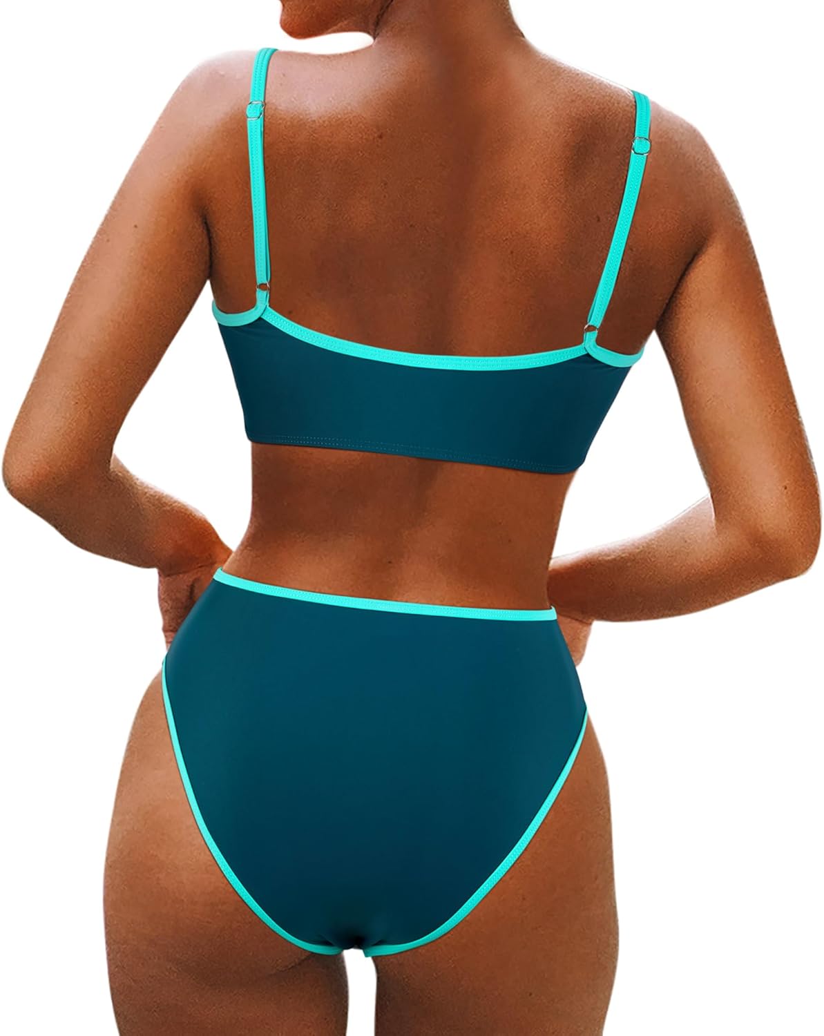 SUUKSESS Women High Waisted 2 Piece Bikini Set Cheeky High Cut Bandeau Swimsuit - Image 2