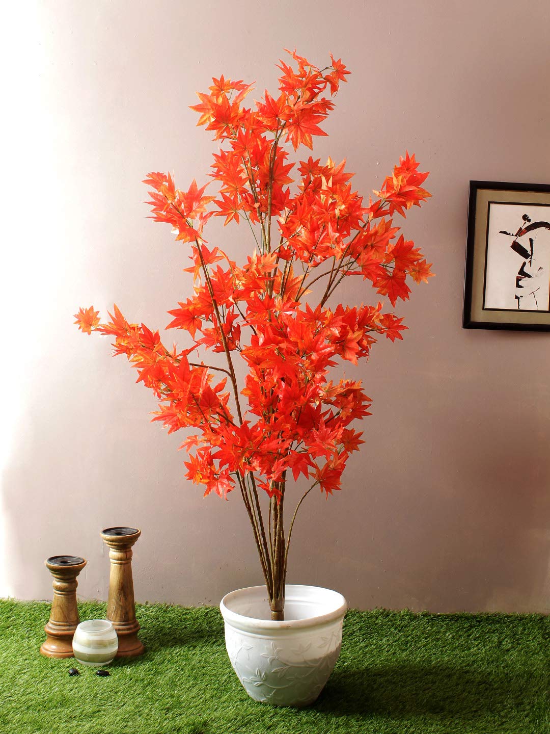 【なっお】①Fourleaf Base Fourwalls Decorative Artificial Japanese Maple Plant Floor Without