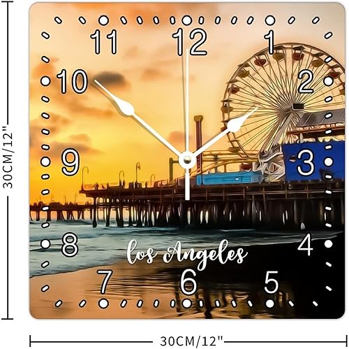 Miniatura 2 de Reloj decorativo de pared cuadrado de madera paisaje urbano de los Estados Unidos Los Ángeles reloj de números arábigos silencioso sin tictac