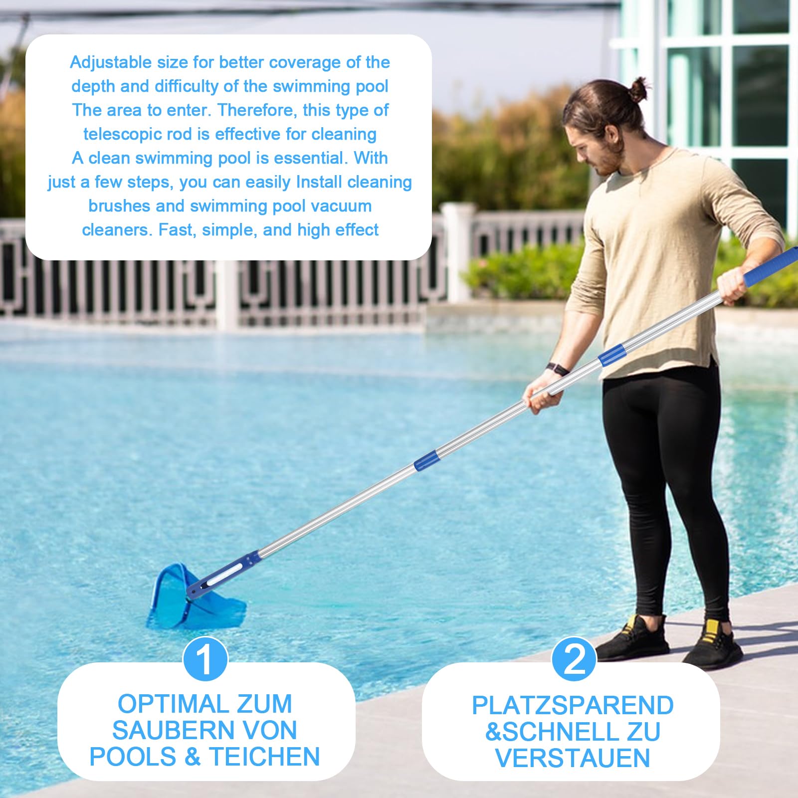 Barre télescopique en aluminium pour piscine 1,1 m 3 pièces argenté
